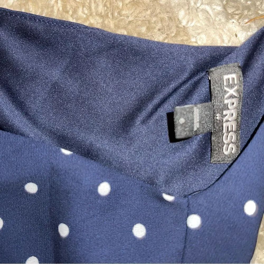 Express Navy Blue Polka Dot Midi Dress with Flutter Sleeve size S - Picture 8 of 8